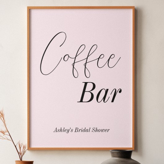 Poster Bar à café Blush Rose Mariage Shower