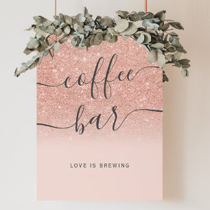 Poster Bar à café rose gold glitter ombre blush