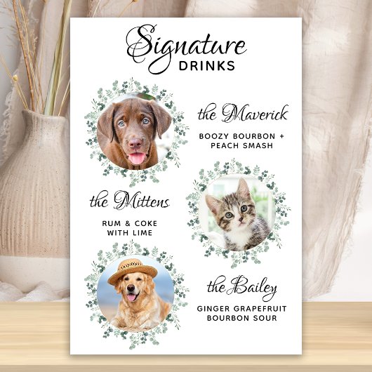 Poster Bar à chiens pour mariage d'animaux 3 Boissons sig