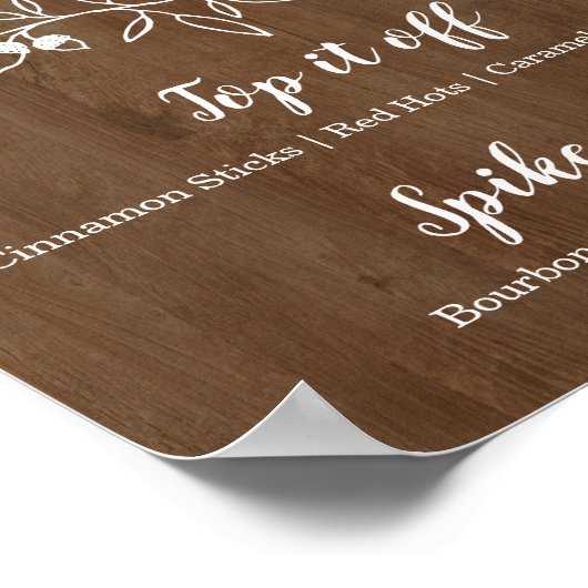 Poster Bar à cidre de pomme chaude en bois Menu Mariage (Coin)