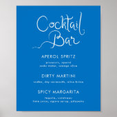 Poster Bar à cocktails bleu coquille à main blanche (Devant)