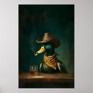 Poster Bar à cowboy au canard fumeur, drôle vintage