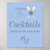 Poster Bar à Fête des mariées Florale Champagne Bleu (Devant)