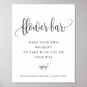 Poster Bar à Fleurs, Écriture Calligraphique Minimaliste 