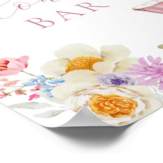 Poster Bar à fleurs Fleur sauvage et Tasses à thé roses (Coin)