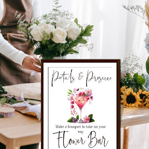 Poster Bar à fleurs Mariage Rose Pétals & Prosecco