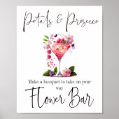 Poster Bar à fleurs pour mariage rose Petals & Prosecco (Devant)
