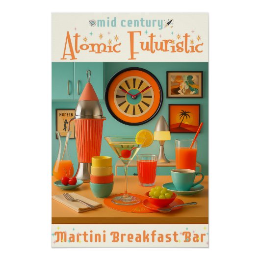 Poster Bar à martini rétro-futuriste atomique petit-déjeu (Devant)