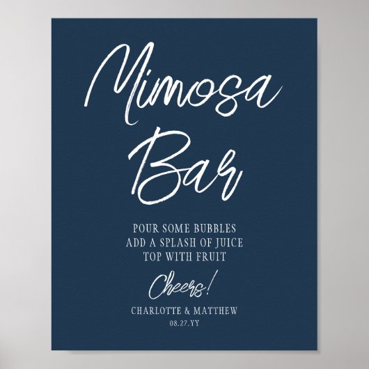 Poster Bar à Mimosa Acclamations Écriture Moderne Bleu Ma (Devant)