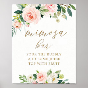 Poster Bar à Mimosa aquarelle rose élégant