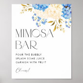 Poster Bar à Mimosa Bleu et Blanc Hydrangeas Aquarelle (Devant)