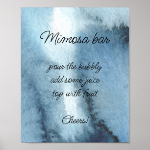 Poster Bar à Mimosa bleu marine poussiéreux aquarelle