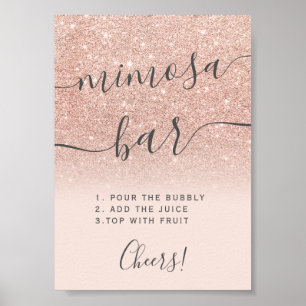 Poster Bar à mimosa blush ombré paillettes or rose