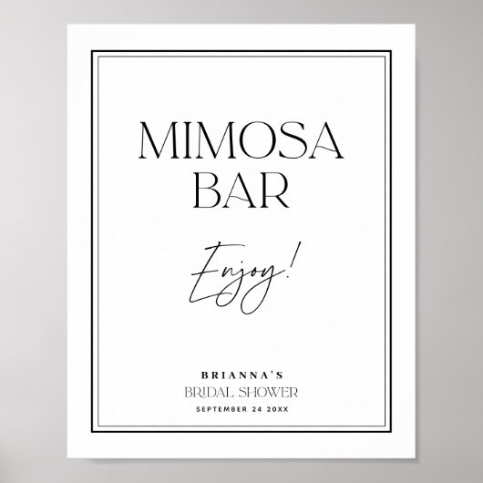 Poster Bar à Mimosa Élégant Mariage Black & White (Devant)