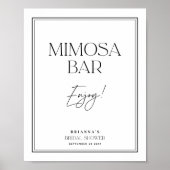 Poster Bar à Mimosa Élégant Mariage Noir et Blanc (Devant)