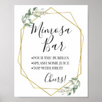 Bar à mimosa mariage shower verdure or