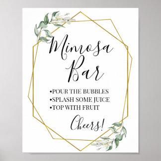 Poster Bar à mimosa mariage shower verdure or