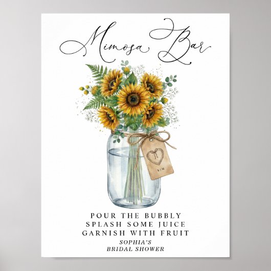 Poster Bar à Mimosa Pot Mason Jar Fleur de Tournesol Rust (Devant)