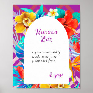 Poster Bar à mimosa pour mariage rétro tropical magenta