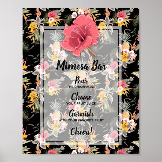 Poster Bar à Mimosa pour Mariage Tropical Fleur de Ananas (Devant)