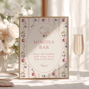 Poster Bar à Mimosa pour une fête du thé à la rose poussi