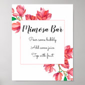 Poster Bar à Mimosa Rose et Blanc Fleurs de Mariage (Devant)