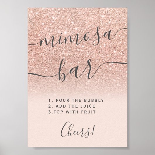 Poster Bar à mimosa rose gold ombré blush (Devant)