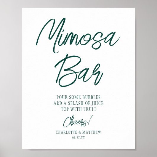 Poster Bar à Mimosa Santé Moderne Écriture Émeraude Verte (Devant)