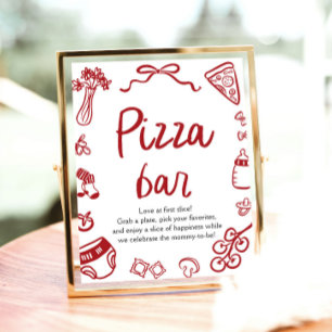 Poster Bar à pizza pour Baby Shower dessiné à la main en