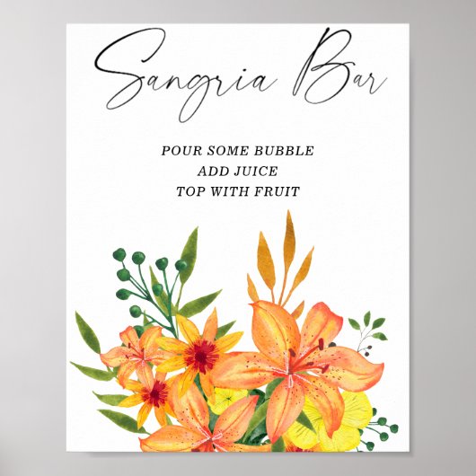 Poster Bar à sangria moderne aux fleurs aquarelles (Devant)