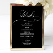 Poster Bar Boissons mariage Menu Signer Noir Et Blanc