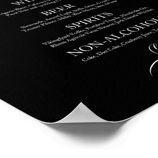 Poster Bar Boissons mariage Menu Signer Noir Et Blanc (Coin)