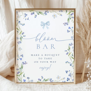 Poster Bar Bouquet Fête des mariées Fleur sauvage bleu