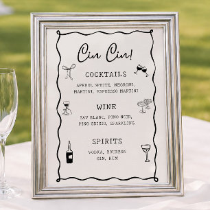 Poster Bar Cin Cin de mariage italien noir 