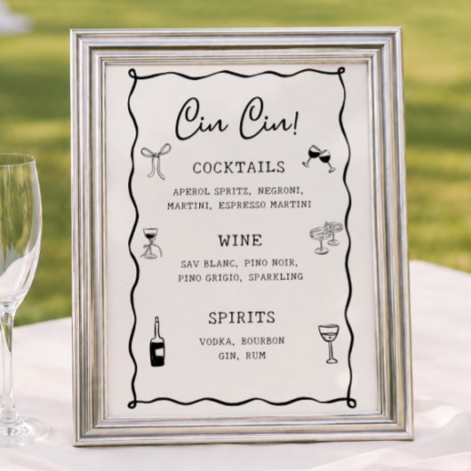Poster Bar Cin Cin de mariage italien noir