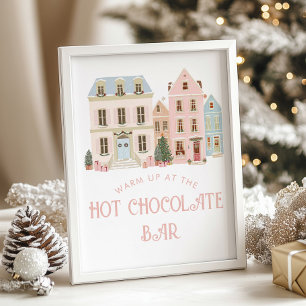 Poster Bar de Chocolat Chaud village de Noël Baby Shower