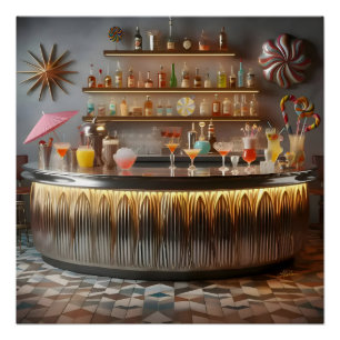 Poster Bar de fête futuriste atomique du milieu du siècle