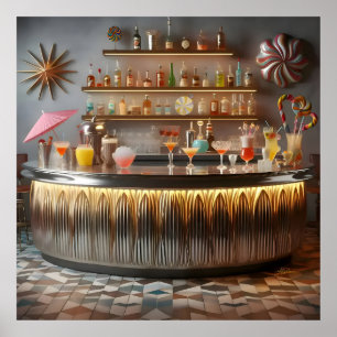 Poster Bar de fête futuriste atomique du milieu du siècle