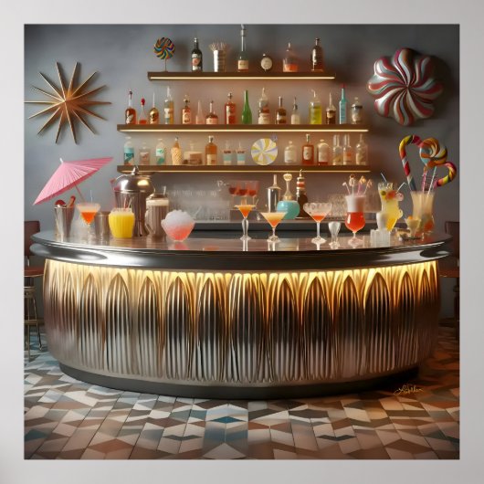 Poster Bar de fête futuriste atomique du milieu du siècle (Devant)