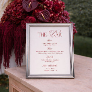 Poster Bar de mariage élégant crème et burgundy