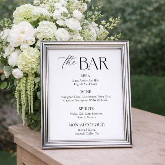 Poster Bar de mariage élégant simple noir et blanc