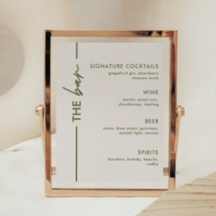 Poster Bar de mariage minimaliste moderne gris et vert ol