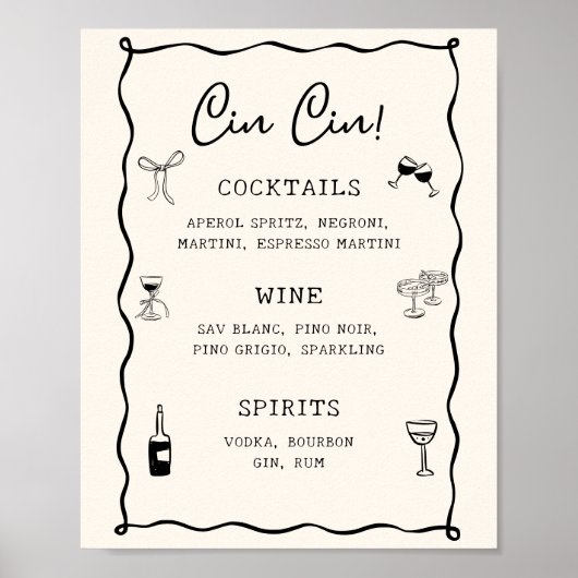Poster Bar de mariage noir italien Cin Cin (Devant)