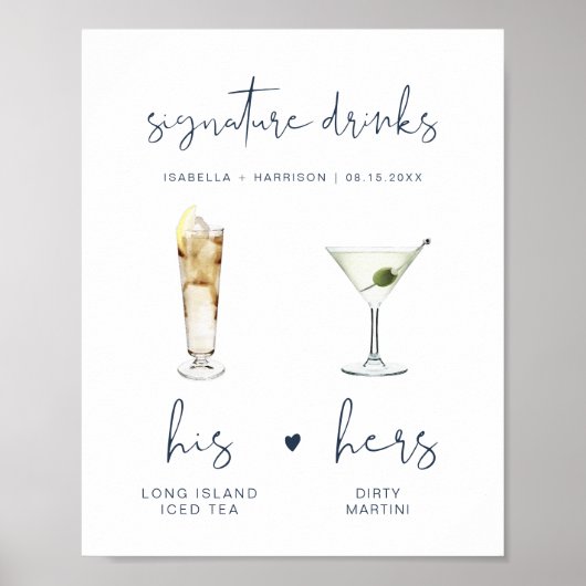 Poster Bar de mariage pour boissons modernes signées CAIT (Devant)