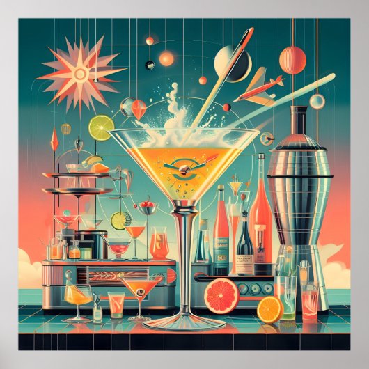 Poster Bar de martini au citrus futuriste atomique du mil (Devant)