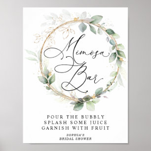 Poster Bar de Mimosa pour une Baby Shower "Verdure et Or"