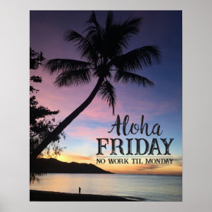 Poster Bar de plage hawaïen Aloha vendredi Coucher de sol