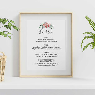 Poster Bar de réception de mariage Menu Pink Floral Scrip