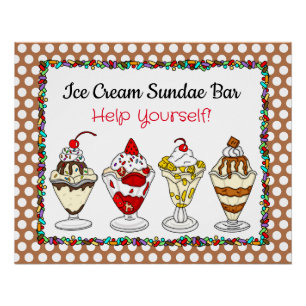 Poster Bar de sundae à la glace pour Baby Shower ou maria