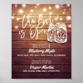Poster Bar est ouvert Boisson Menu Mason Jars Mariage Sig (Devant)